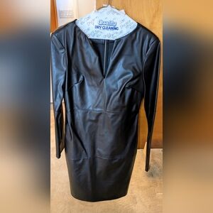 STYLEWE Black Long Sleeve Faux Leather Dress